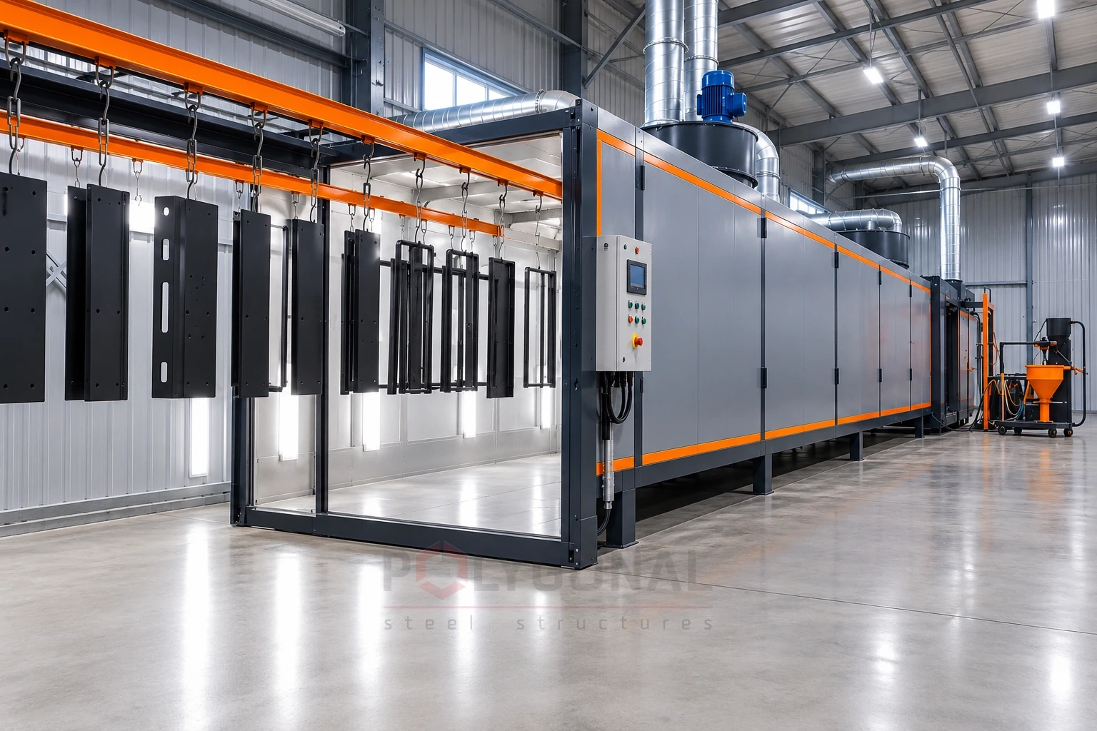 Powder coating of steel structures