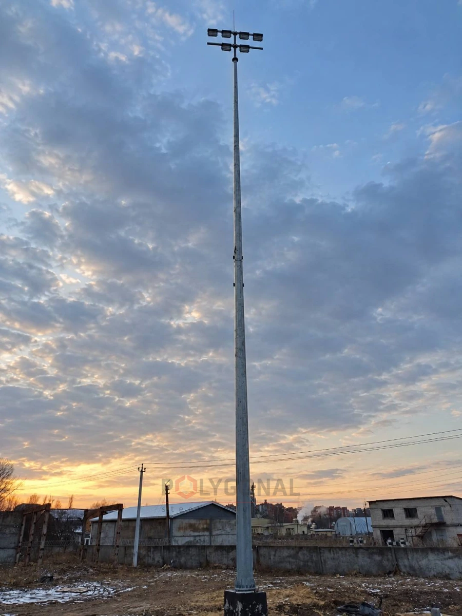 Installed floodlight mast at an industrial site