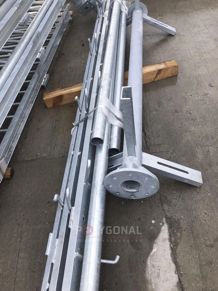 Galvanised pole sections with a flanged base